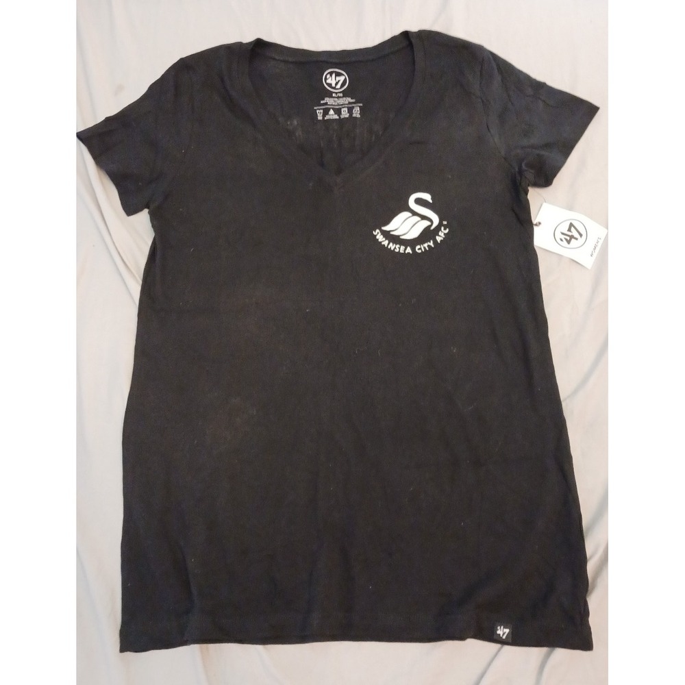 NEW '47 Brand Women's Black V-Neck Swansea City AFC Home of the Swans Tee, XL‎